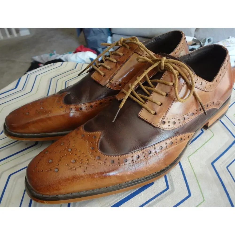 Stacy Adams Brogue Wingtip Lace Up Oxford Brown Leather Men 9 Dress Shoes